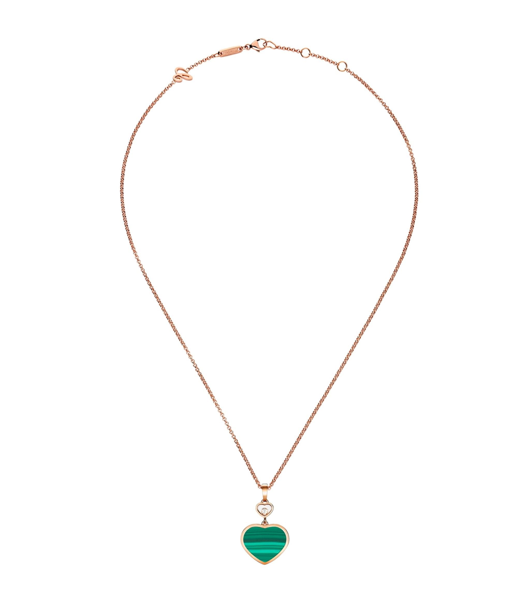 Chopard Happy Heart Malachite Necklace Pink Gold Cubic Zirconia