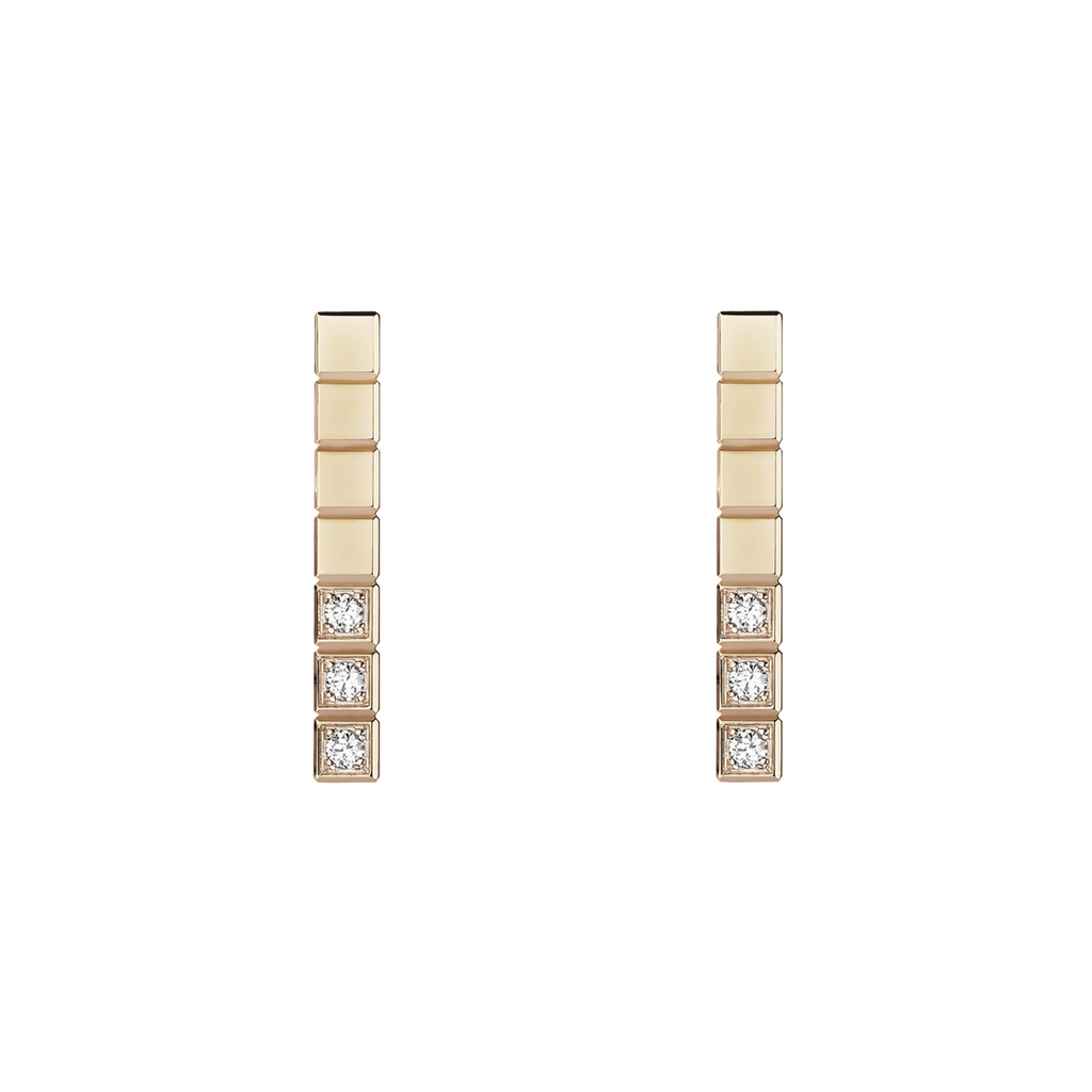 Chopard Ice Cube Pink Gold Diamonds Earrings
