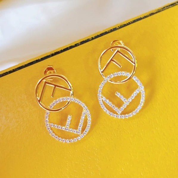 Fendi Double F Earrings Gold Diamond