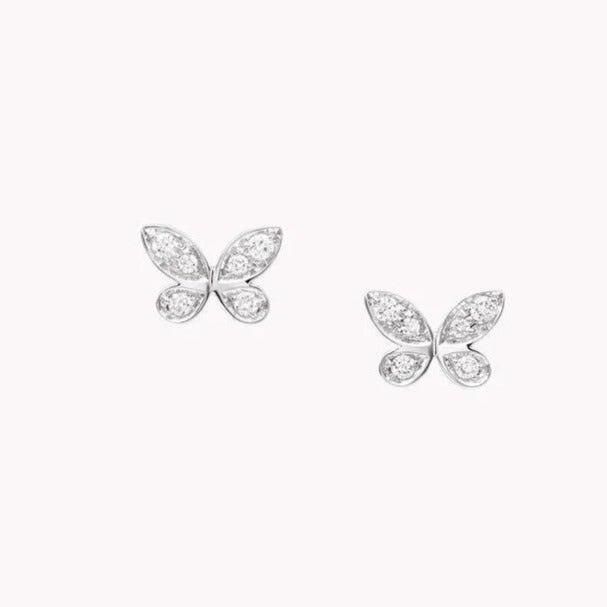 Graff Butterfly Silver Diamond Paved Petite Stud Earrings