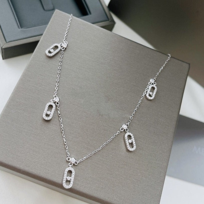 Messika Move Uno Paved Drop Pendant Choker Silver Necklace