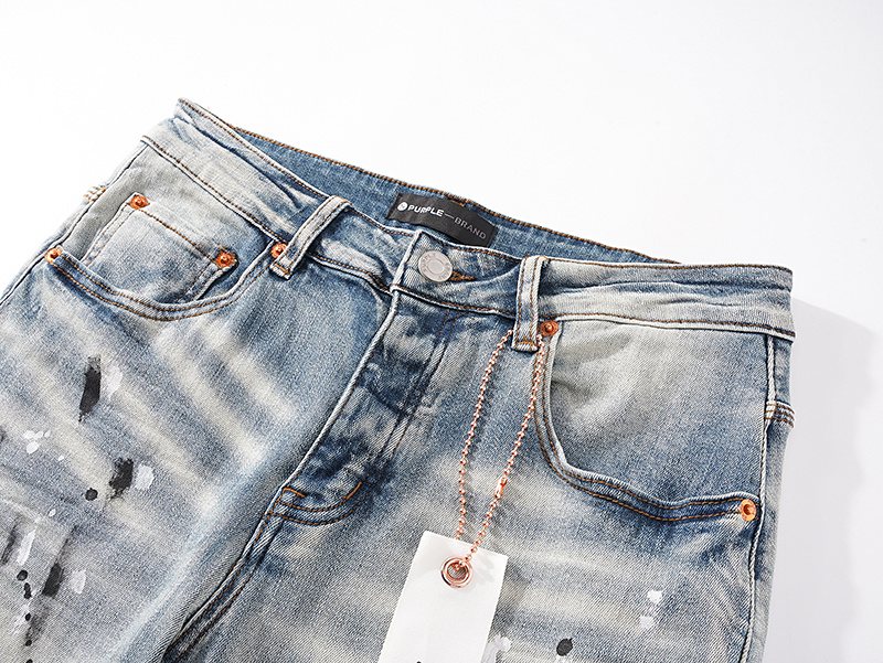 Purple Brand Light Blue Distressed Ribbed Knee Jeans — detail