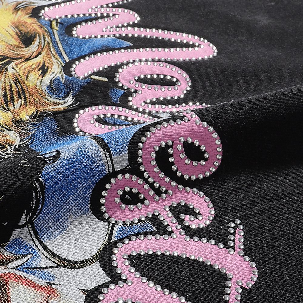 MAJESTIK We Are Friend Rhinestone Graphic T-Shirt — detail