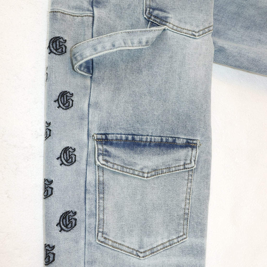 Godspeed Cargo Pocket Graphic Jeans — detail