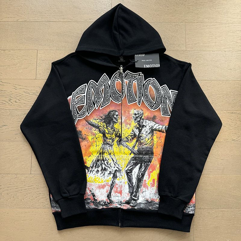 MIXED EMOTION Dancing Figure Zip-Up Hoodie — front
