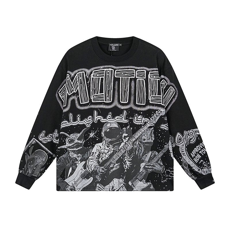 MIXED EMOTION Black All-Over Graphic Long-Sleeve T-Shirt — hero