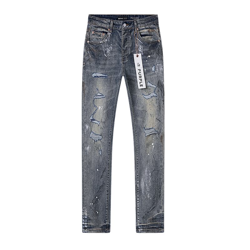 Purple Brand Gray Distressed Paint-Splatter Jeans — hero