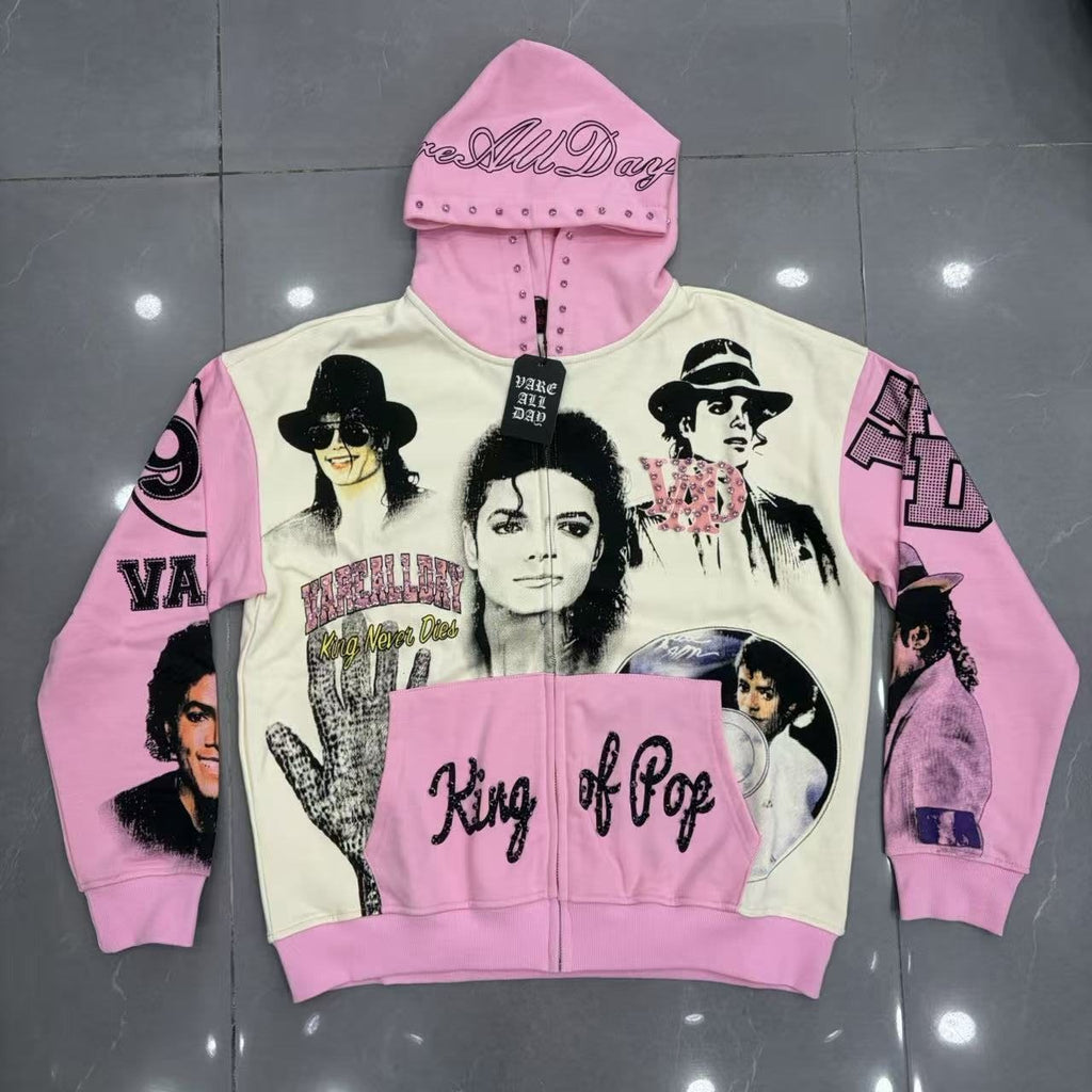 VARE ALL DAY King of Pop Graphic Zip Hoodie — hero