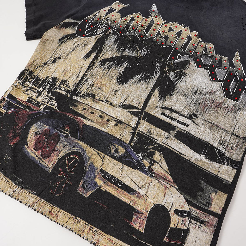 Godspeed Rhinestone Car Graphic T-Shirt — detail