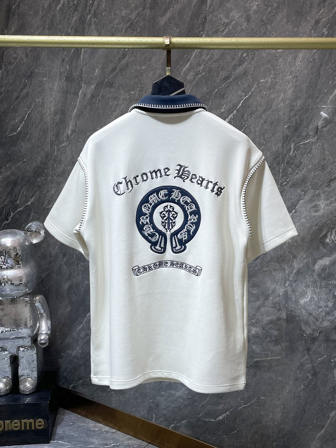 Chrome Hearts Ivory Contrast-Collar Polo Shirt — back