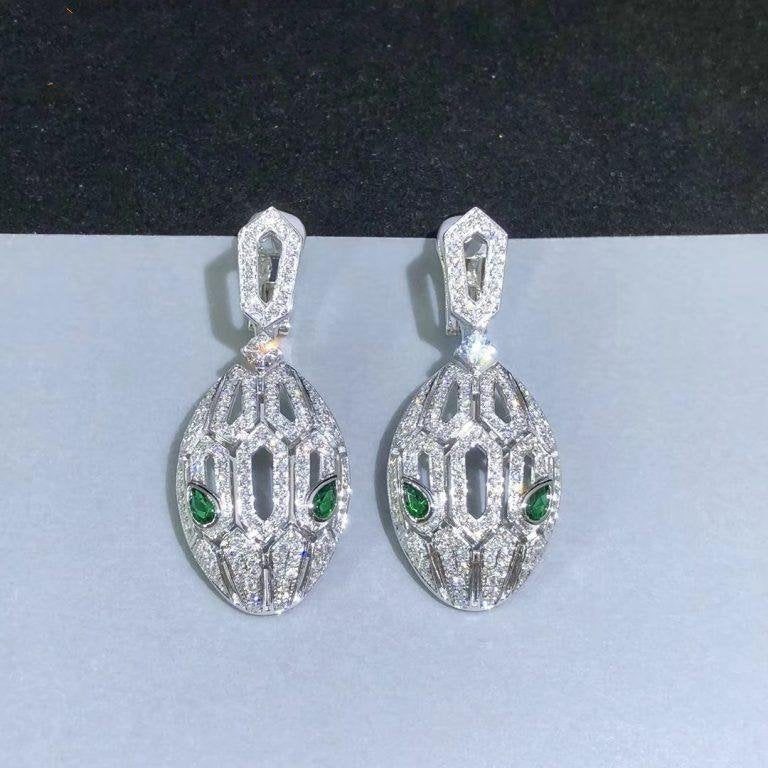 Bvlgari Serpenti Malachite Cubic Zirconia Earrings Silver