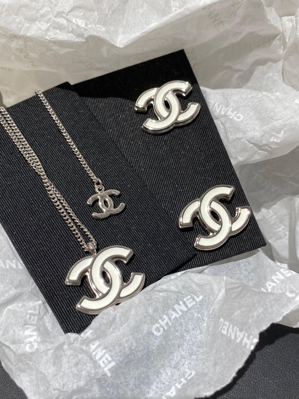 Chanel Classic White Silver Enamel Double C Earrings - Style 1