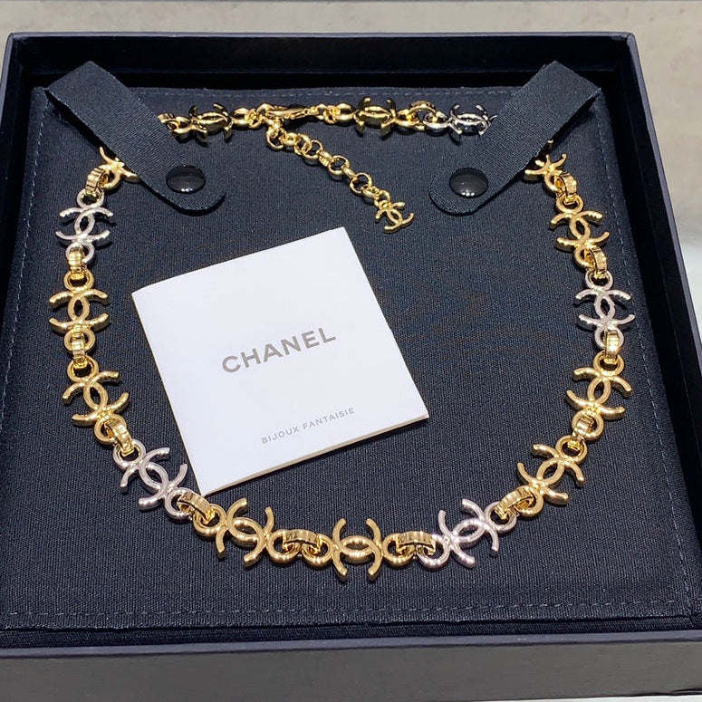 Chanel 2026 Gold and Silver Two-Tone Chain Double C Small Necklace Choker